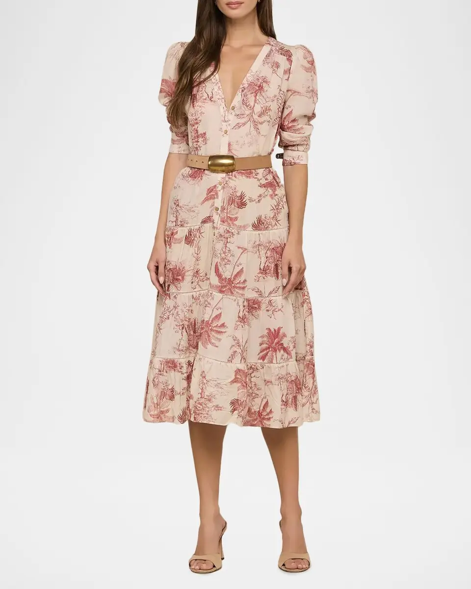 L'Agence Serafine Textured Toile Midi Dress | Thumbnail 2 L'Agence Serafine Textured Toile Midi Dress | Thumbnail 2