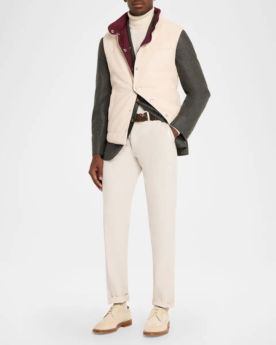 Brunello Cucinelli Men's Reversible Leather and Nylon Quilted Vest | Thumbnail 2 Brunello Cucinelli Men's Reversible Leather and Nylon Quilted Vest | Thumbnail 2