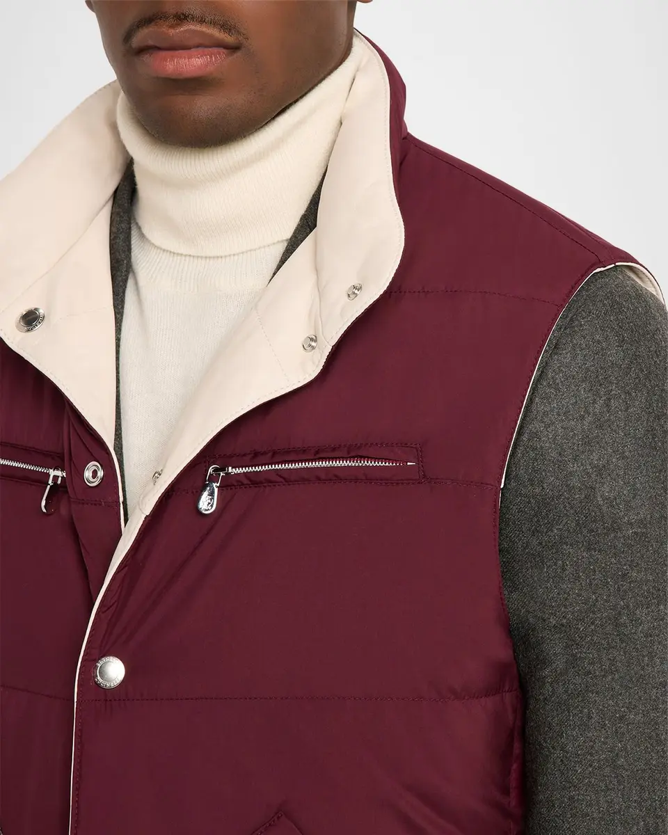 Brunello Cucinelli Men's Reversible Leather and Nylon Quilted Vest | Thumbnail 5 Brunello Cucinelli Men's Reversible Leather and Nylon Quilted Vest | Thumbnail 5