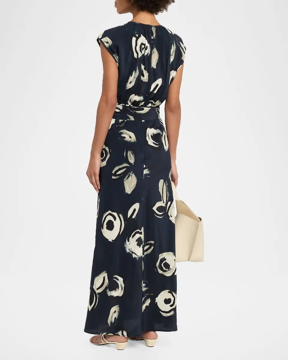 Max Mara Cap-Sleeve Floral-Print Silk Belted Maxi Dress | Thumbnail 2