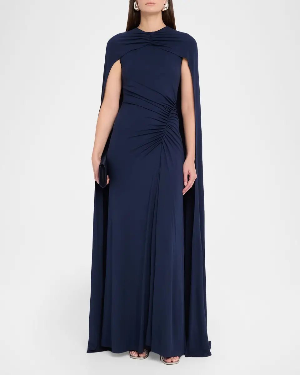 Simkhai Demi Ruched Jersey Cape Gown | Thumbnail 2
