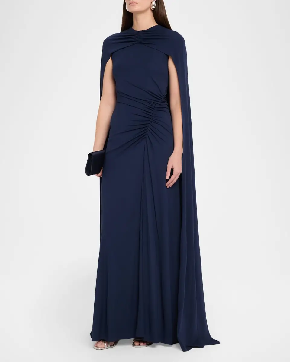 Simkhai Demi Ruched Jersey Cape Gown | Thumbnail 4