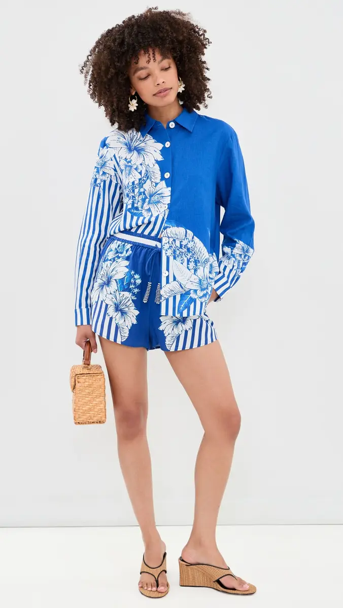 Farm Rio Blue Stripe Shorts | Thumbnail 5 Farm Rio Blue Stripe Shorts | Thumbnail 5