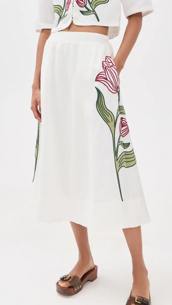 Farm Rio Linen Flower Midi Skirt | Thumbnail 2 Farm Rio Linen Flower Midi Skirt | Thumbnail 2