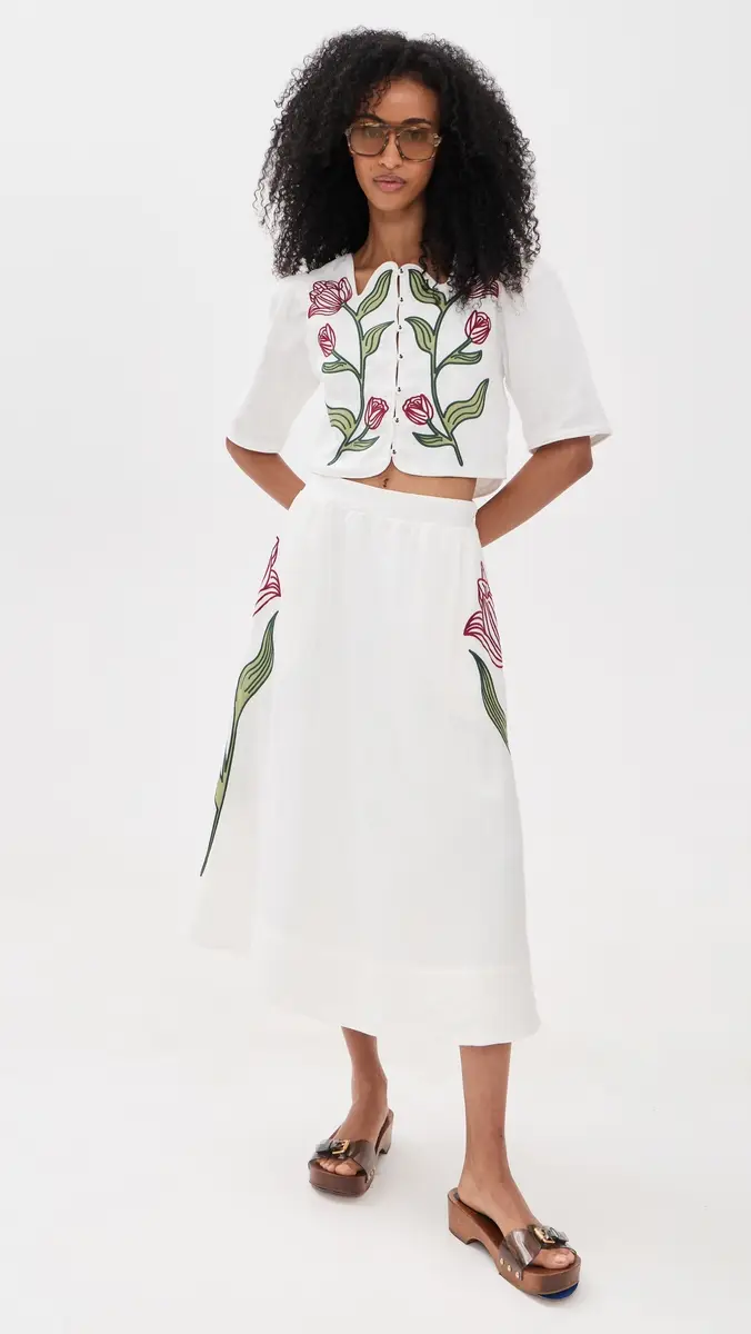 Farm Rio Linen Flower Midi Skirt | Thumbnail 5 Farm Rio Linen Flower Midi Skirt | Thumbnail 5