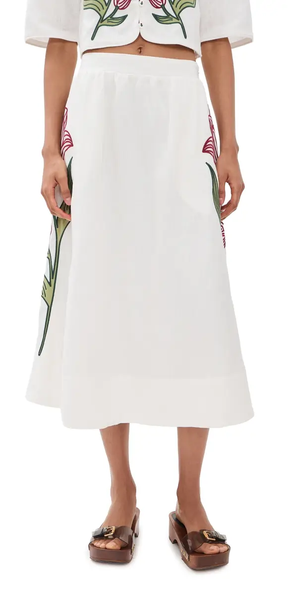 FARM Rio Flower Midi Skirt Off-White | Image 1 FARM Rio Flower Midi Skirt Off-White | Image 1