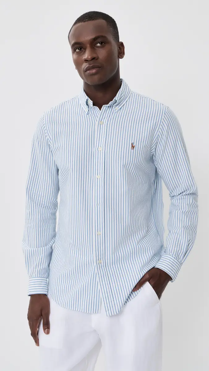 Polo Ralph Lauren Striped Seersucker Oxford Shirt White Bsr Blue | Thumbnail 2