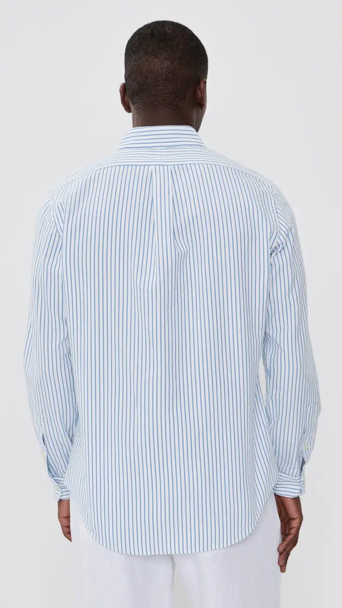 Polo Ralph Lauren Striped Seersucker Oxford Shirt White Bsr Blue | Thumbnail 3