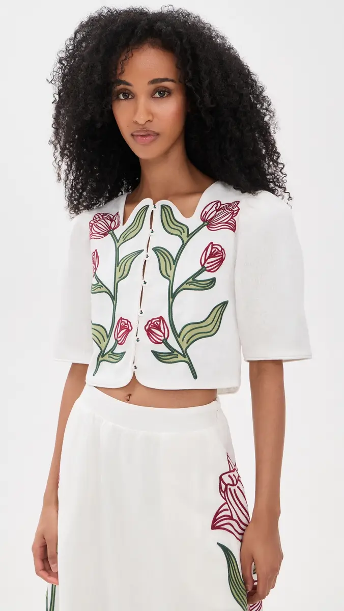 Farm Rio Linen Flower Crop Top | Thumbnail 2 Farm Rio Linen Flower Crop Top | Thumbnail 2