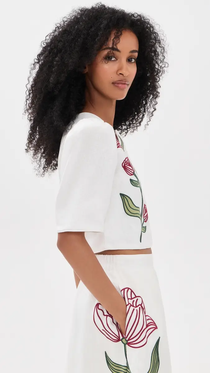 Farm Rio Linen Flower Crop Top | Thumbnail 4 Farm Rio Linen Flower Crop Top | Thumbnail 4