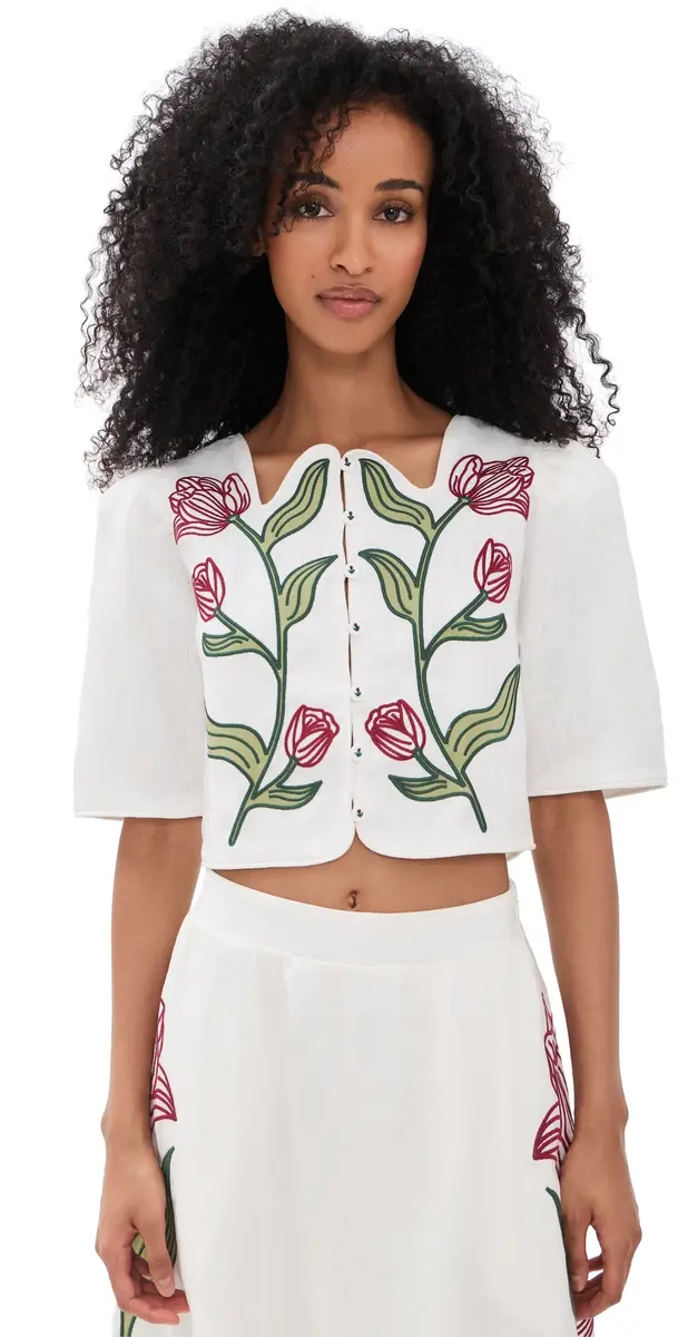 FARM Rio Flower Crop Top Off-White | Image 1 FARM Rio Flower Crop Top Off-White | Image 1