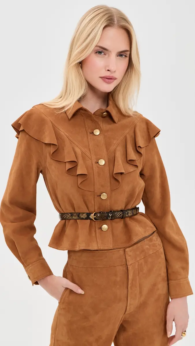 Ulla Johnson Matilde Ruffle Suede Jacket Cognac | Thumbnail 2