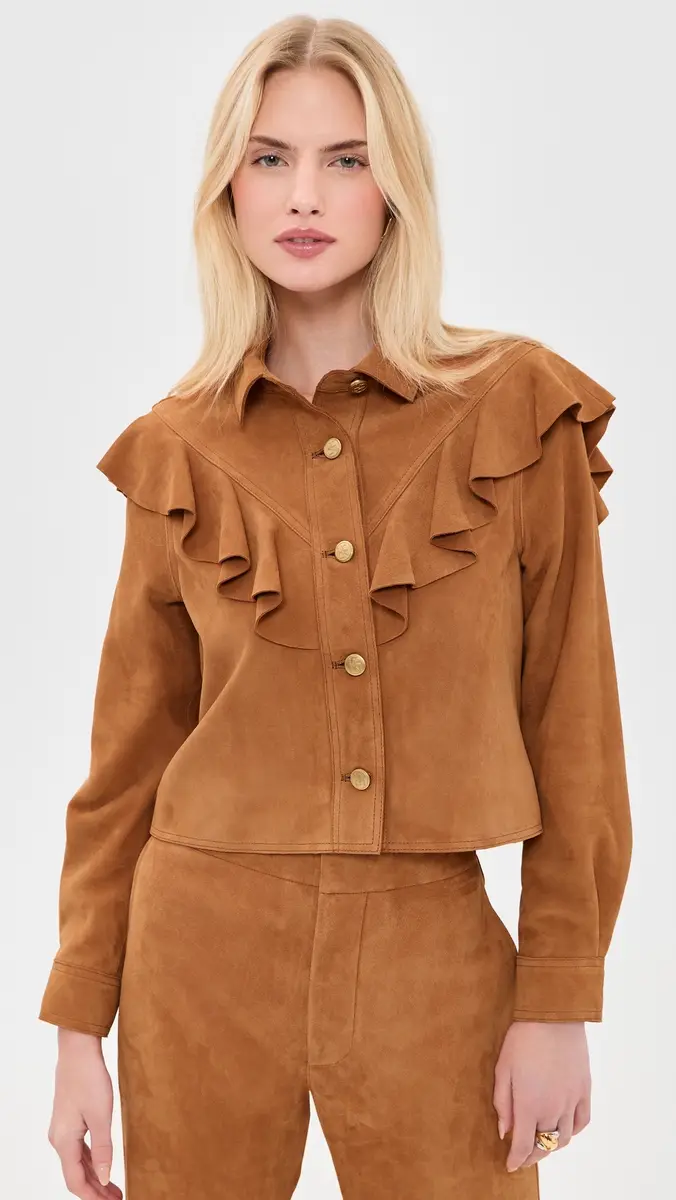 Ulla Johnson Matilde Ruffle Suede Jacket Cognac | Thumbnail 3
