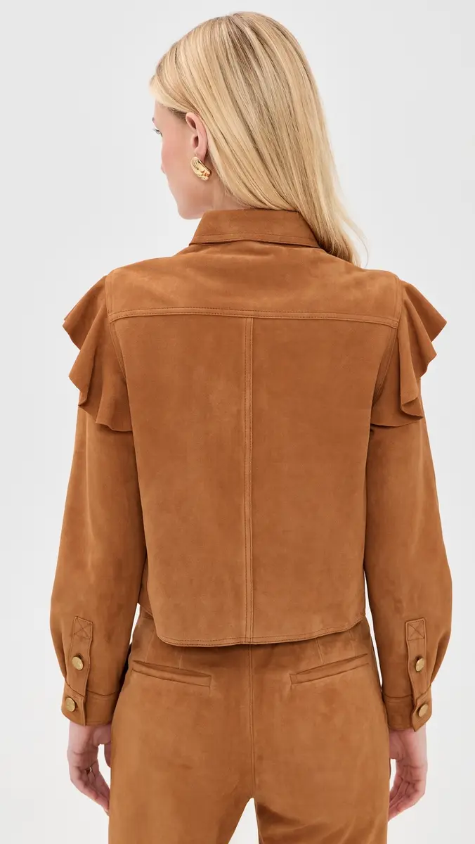 Ulla Johnson Matilde Ruffle Suede Jacket Cognac | Thumbnail 4