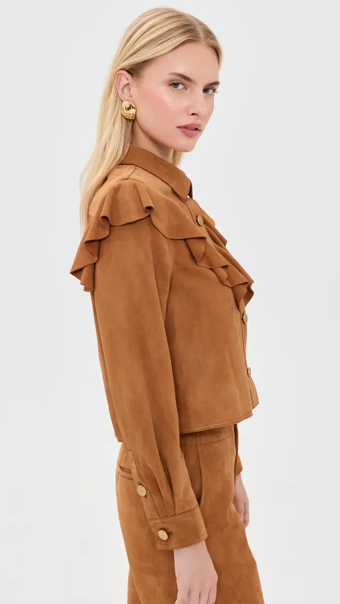 Ulla Johnson Matilde Ruffle Suede Jacket Cognac | Thumbnail 5
