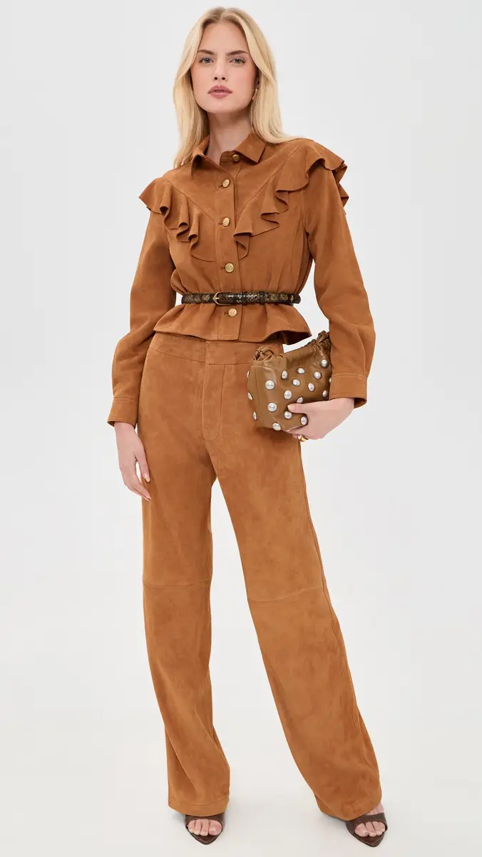 Ulla Johnson Matilde Ruffle Suede Jacket Cognac | Thumbnail 6