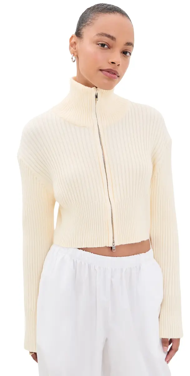Lioness Priority Knit Zip Cardigan Cream | Image 1 Lioness Priority Knit Zip Cardigan Cream | Image 1