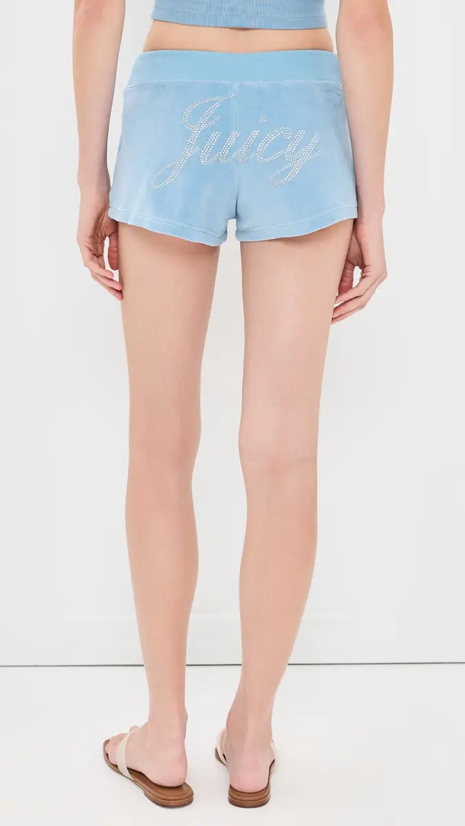 Sporty & Rich Juicy Script Velour Shorts | Thumbnail 3 Sporty & Rich Juicy Script Velour Shorts | Thumbnail 3