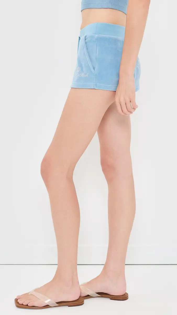 Sporty & Rich Juicy Script Velour Shorts | Thumbnail 4 Sporty & Rich Juicy Script Velour Shorts | Thumbnail 4