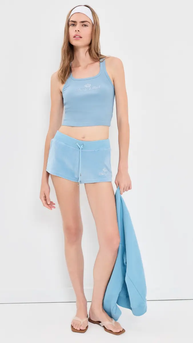 Sporty & Rich Juicy Script Velour Shorts | Thumbnail 5 Sporty & Rich Juicy Script Velour Shorts | Thumbnail 5