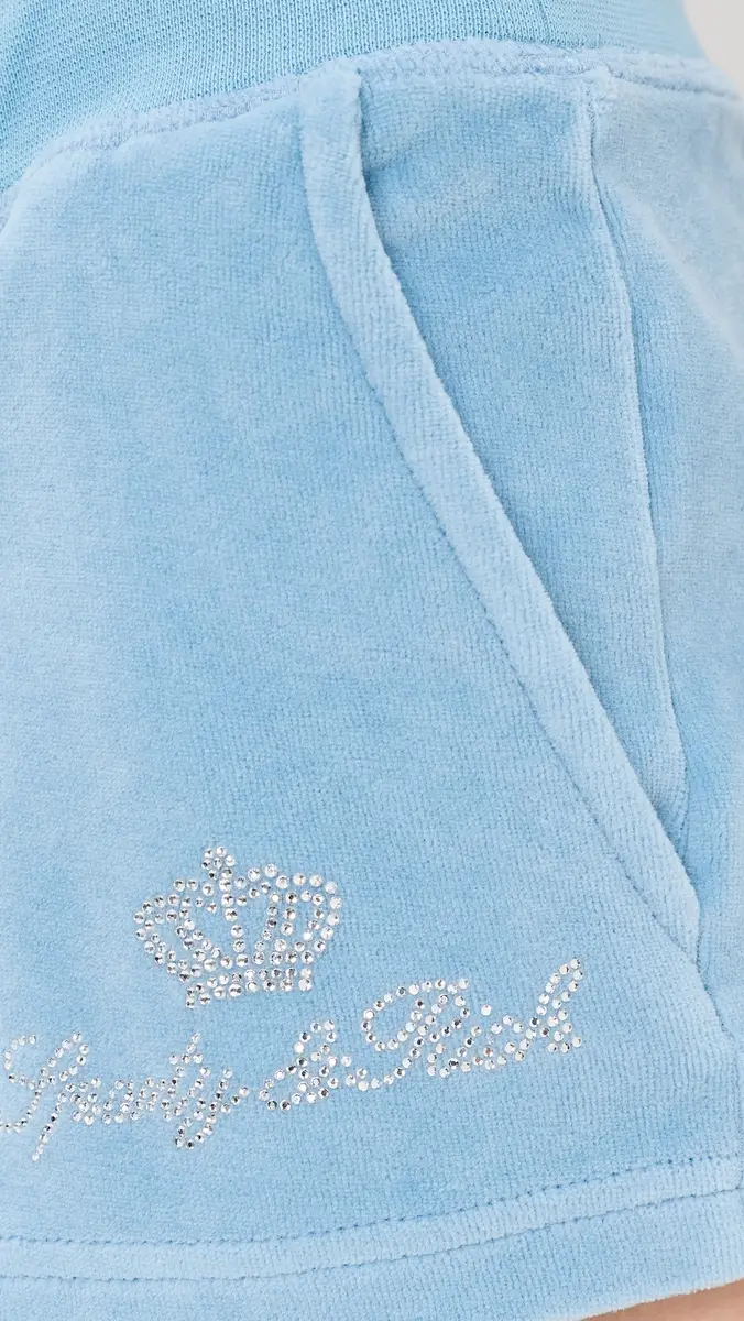 Sporty & Rich Juicy Script Velour Shorts | Thumbnail 6 Sporty & Rich Juicy Script Velour Shorts | Thumbnail 6