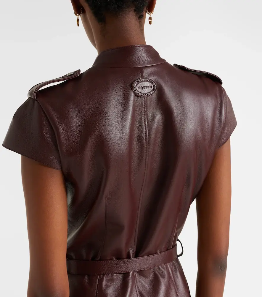 Alexander McQueen Belted leather midi dress | Thumbnail 2 Alexander McQueen Belted leather midi dress | Thumbnail 2