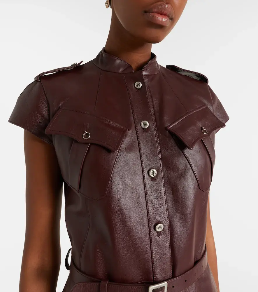 Alexander McQueen Belted leather midi dress | Thumbnail 3 Alexander McQueen Belted leather midi dress | Thumbnail 3