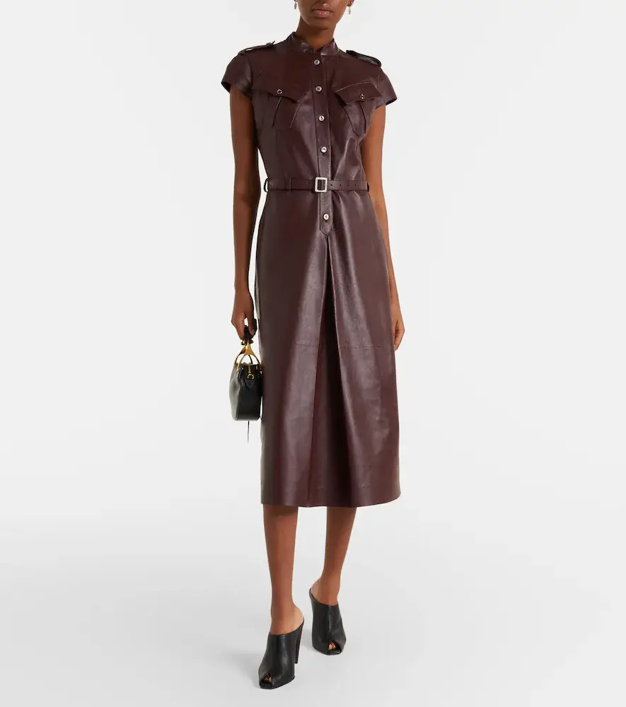 Alexander McQueen Belted leather midi dress | Thumbnail 5 Alexander McQueen Belted leather midi dress | Thumbnail 5