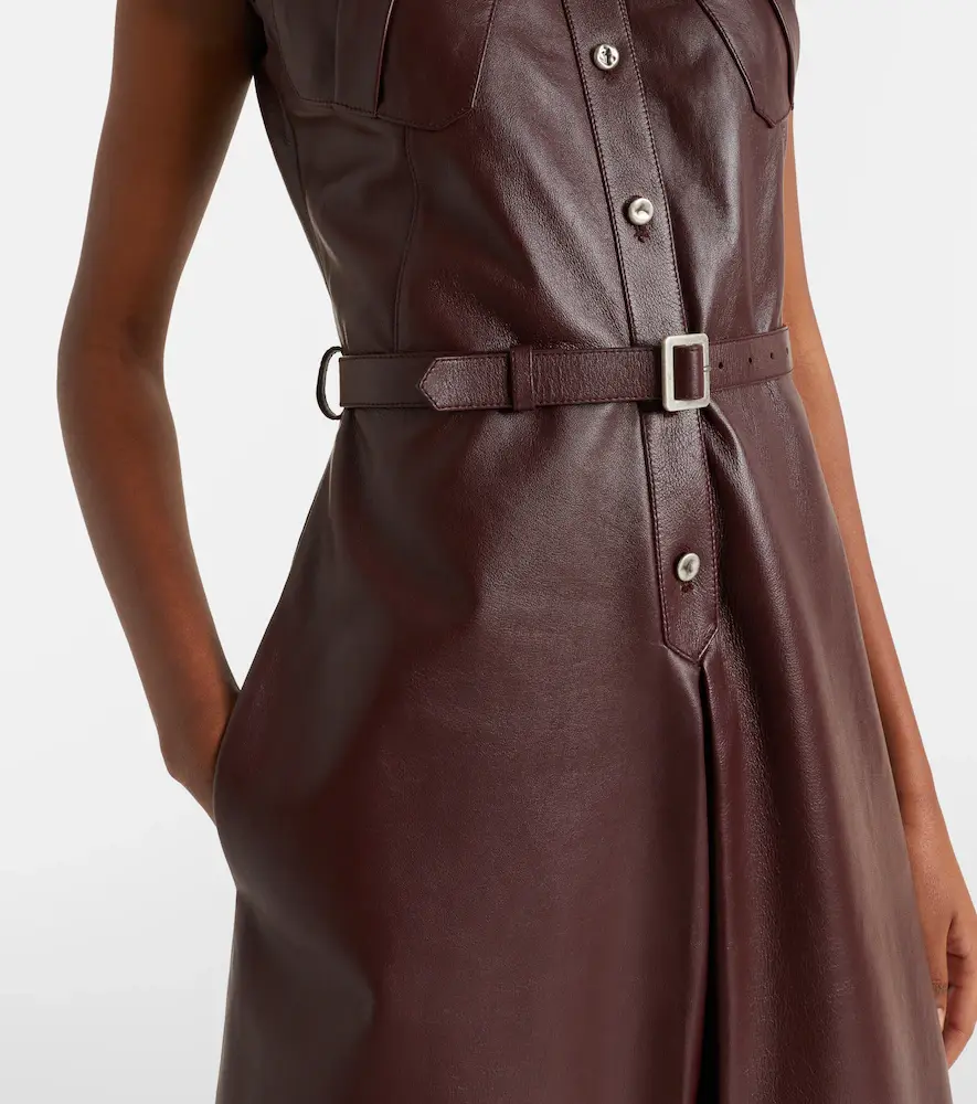 Alexander McQueen Belted leather midi dress | Thumbnail 6 Alexander McQueen Belted leather midi dress | Thumbnail 6