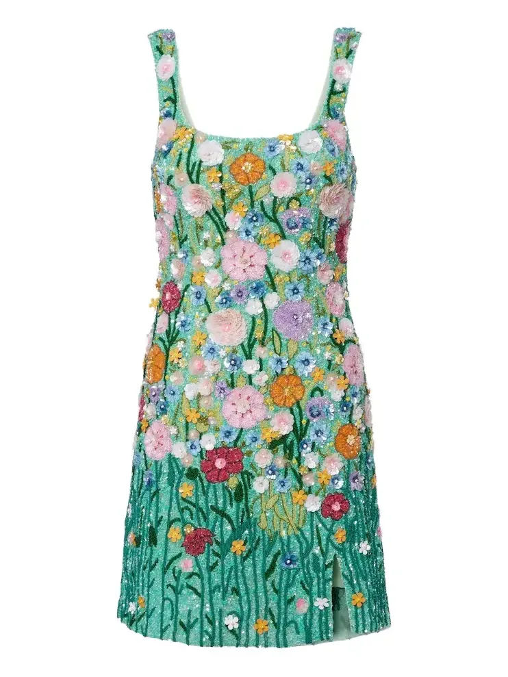 Là Fuori Embellished floral-appliqué minidress
