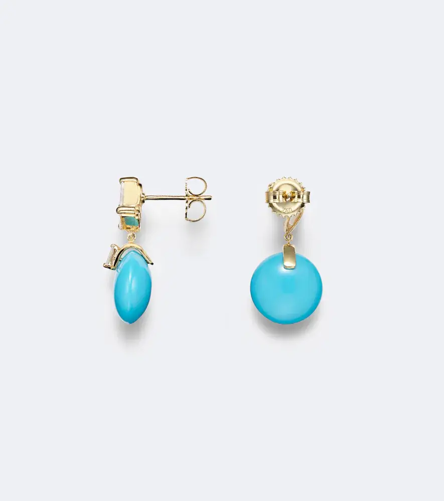 Suzanne Kalan 18kt gold drop earrings with turquoise and diamonds | Thumbnail 2 Suzanne Kalan 18kt gold drop earrings with turquoise and diamonds | Thumbnail 2