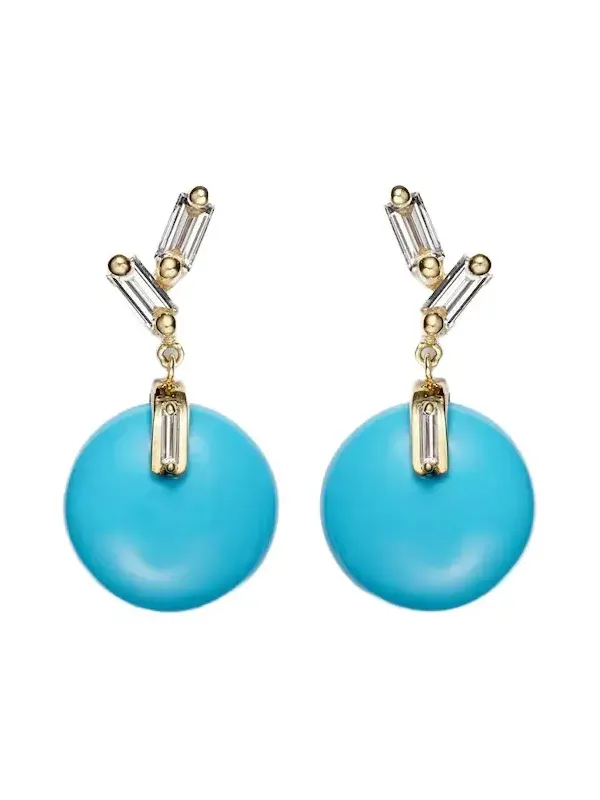 18kt gold drop earrings with turquoise and diamonds