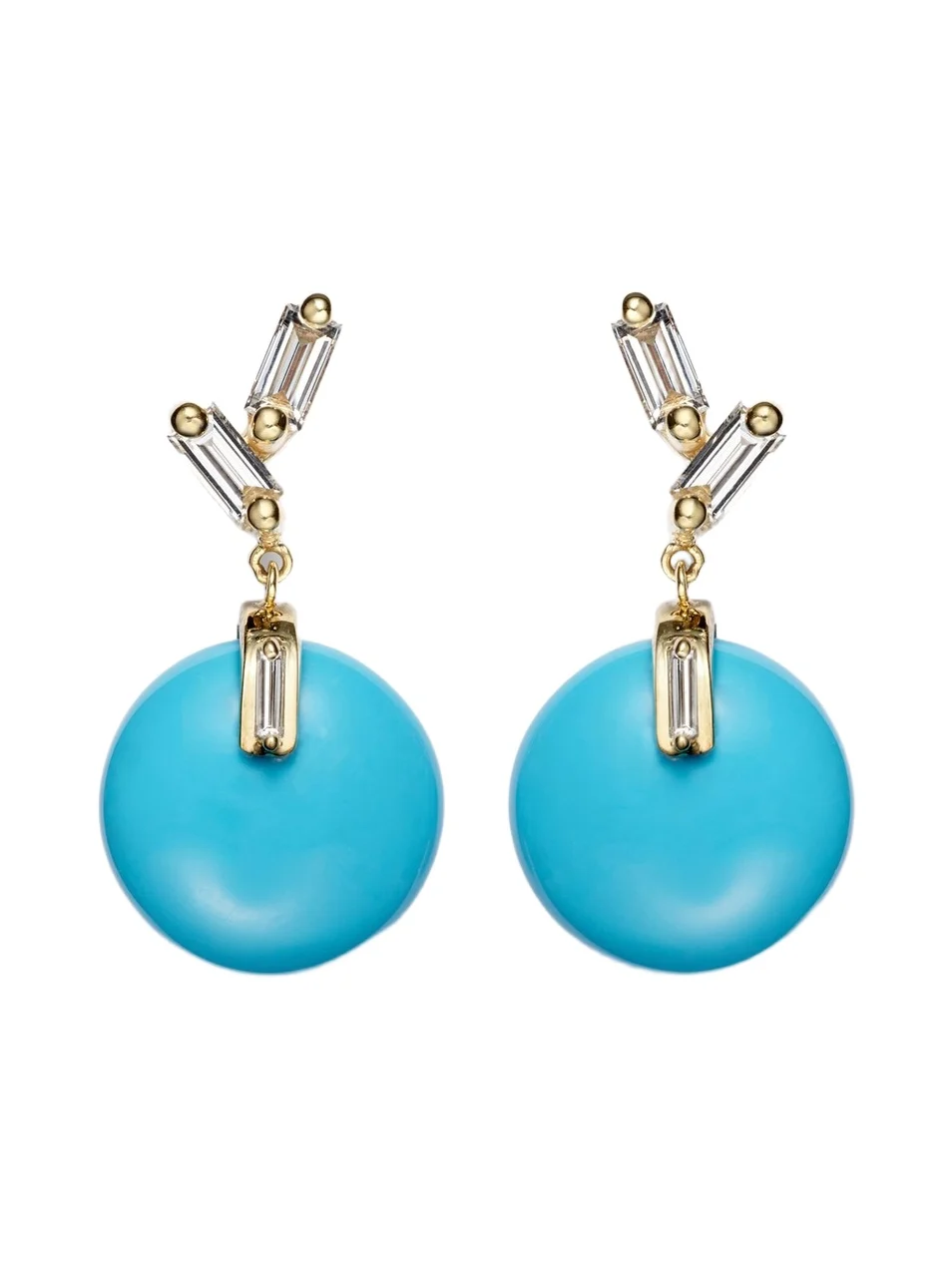 18kt gold drop earrings with turquoise and diamonds