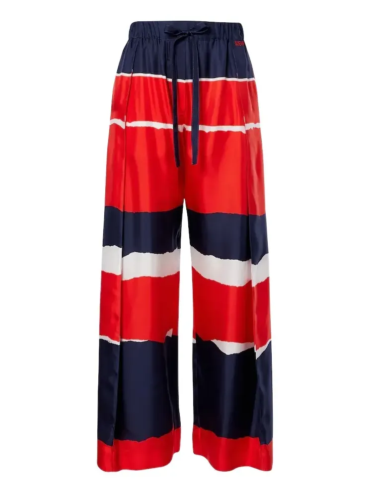 Printed silk twill wide-leg pants