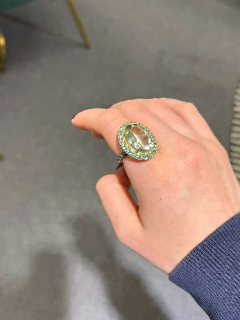 Wish Fine Jewelry 13.45ct Green Amethyst Apatite Diamond 18K Gold Cocktail Ring | Thumbnail 2 Wish Fine Jewelry 13.45ct Green Amethyst Apatite Diamond 18K Gold Cocktail Ring | Thumbnail 2