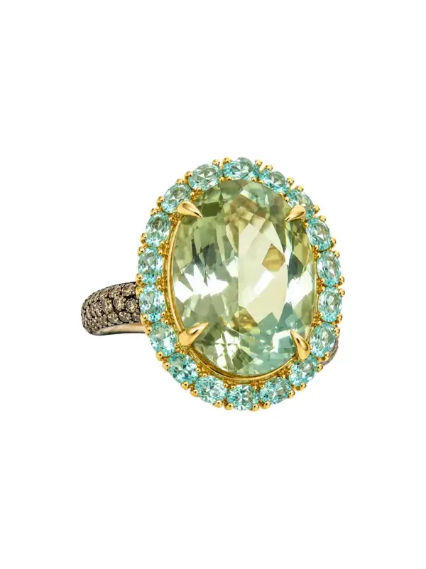 13.45ct Green Amethyst Apatite Diamond 18K Gold Cocktail Ring