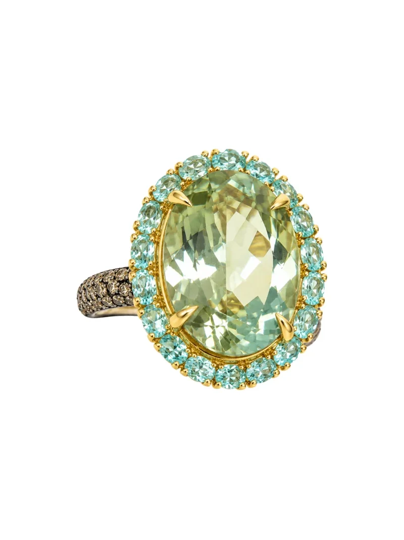 13.45ct Green Amethyst Apatite Diamond 18K Gold Cocktail Ring 13.45ct Green Amethyst Apatite Diamond 18K Gold Cocktail Ring