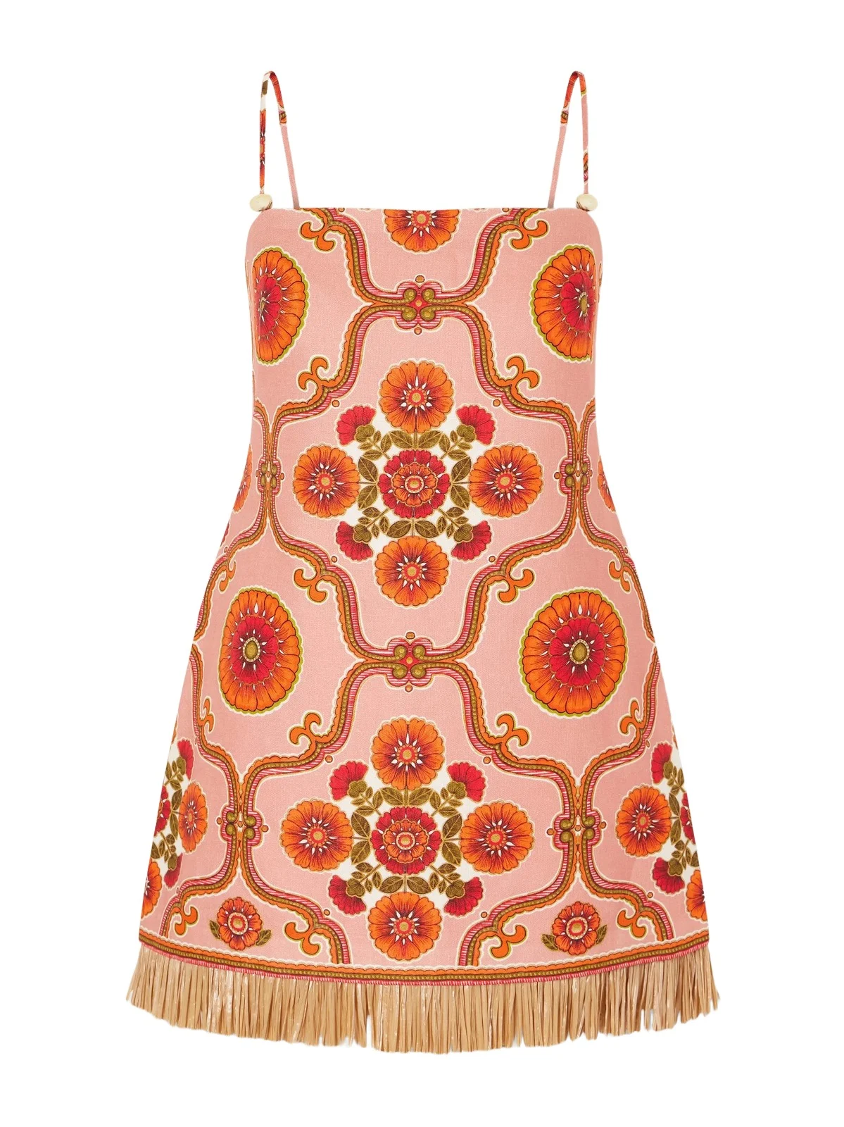 Valencia Printed Fringed Linen Mini Dress Valencia Printed Fringed Linen Mini Dress