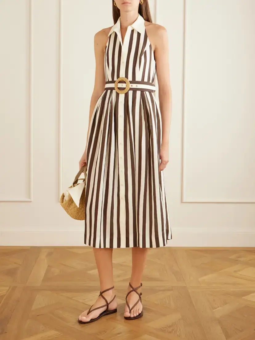 Cara Cara Quentin Belted Pleated Striped Cotton-poplin Halterneck Midi Dress | Thumbnail 2 Cara Cara Quentin Belted Pleated Striped Cotton-poplin Halterneck Midi Dress | Thumbnail 2