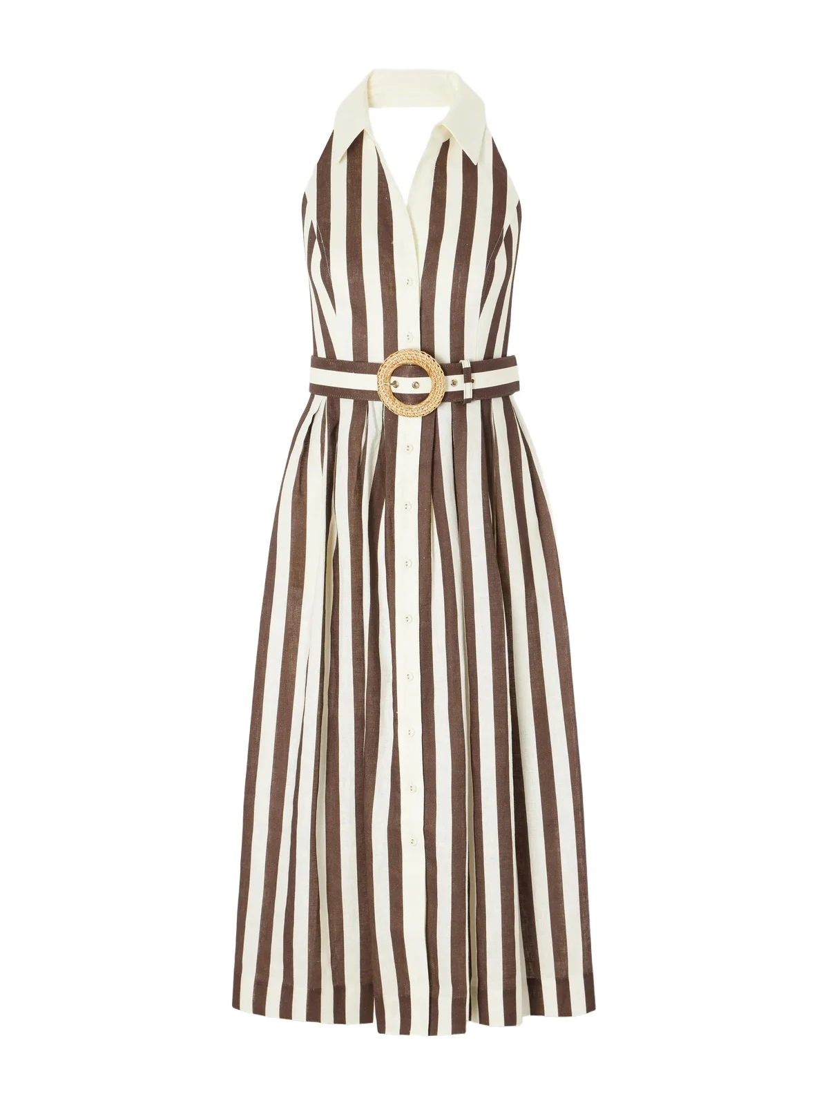 Quentin Belted Pleated Striped Cotton-poplin Halterneck Midi Dress Quentin Belted Pleated Striped Cotton-poplin Halterneck Midi Dress