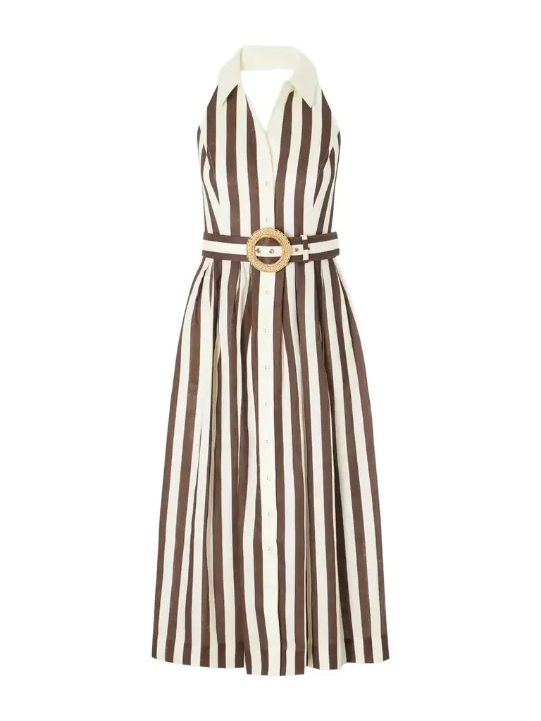 Cara Cara Quentin Belted Pleated Striped Cotton-poplin Halterneck Midi Dress | Image 1 Cara Cara Quentin Belted Pleated Striped Cotton-poplin Halterneck Midi Dress | Image 1