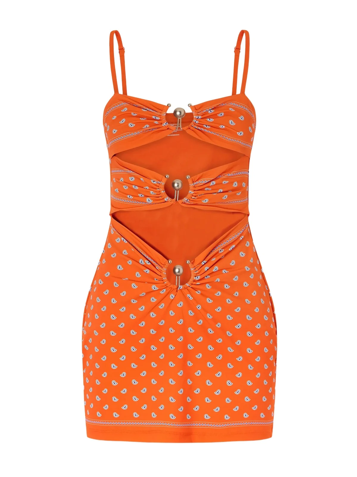Orbit Embellished Ruched Cutout Printed Stretch-jersey Mini Dress Orbit Embellished Ruched Cutout Printed Stretch-jersey Mini Dress