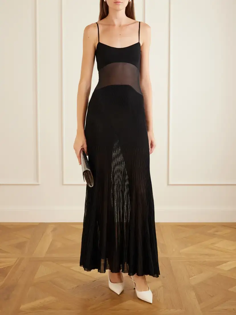 Galvan Belladonna Mesh-trimmed Ribbed-knit Gown | Thumbnail 2