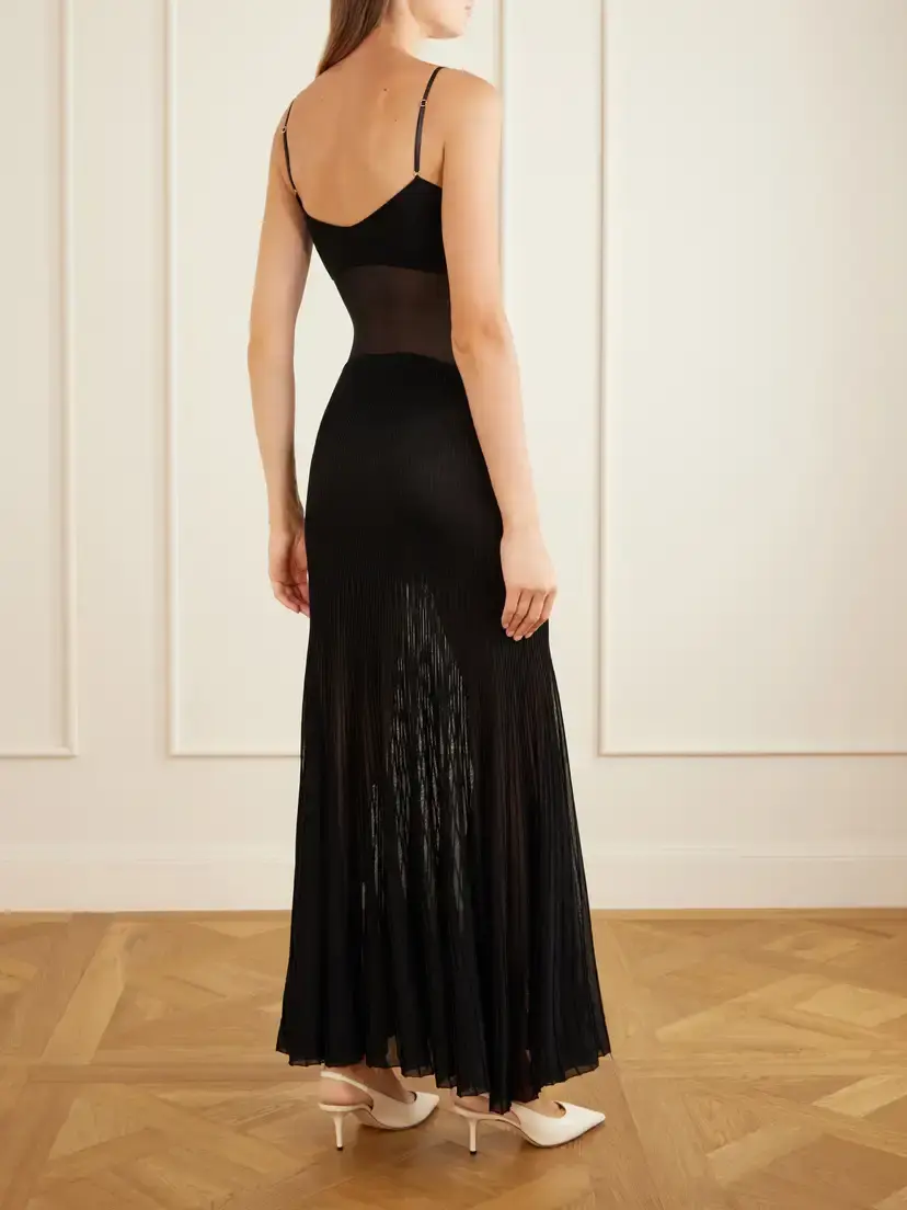 Galvan Belladonna Mesh-trimmed Ribbed-knit Gown | Thumbnail 3