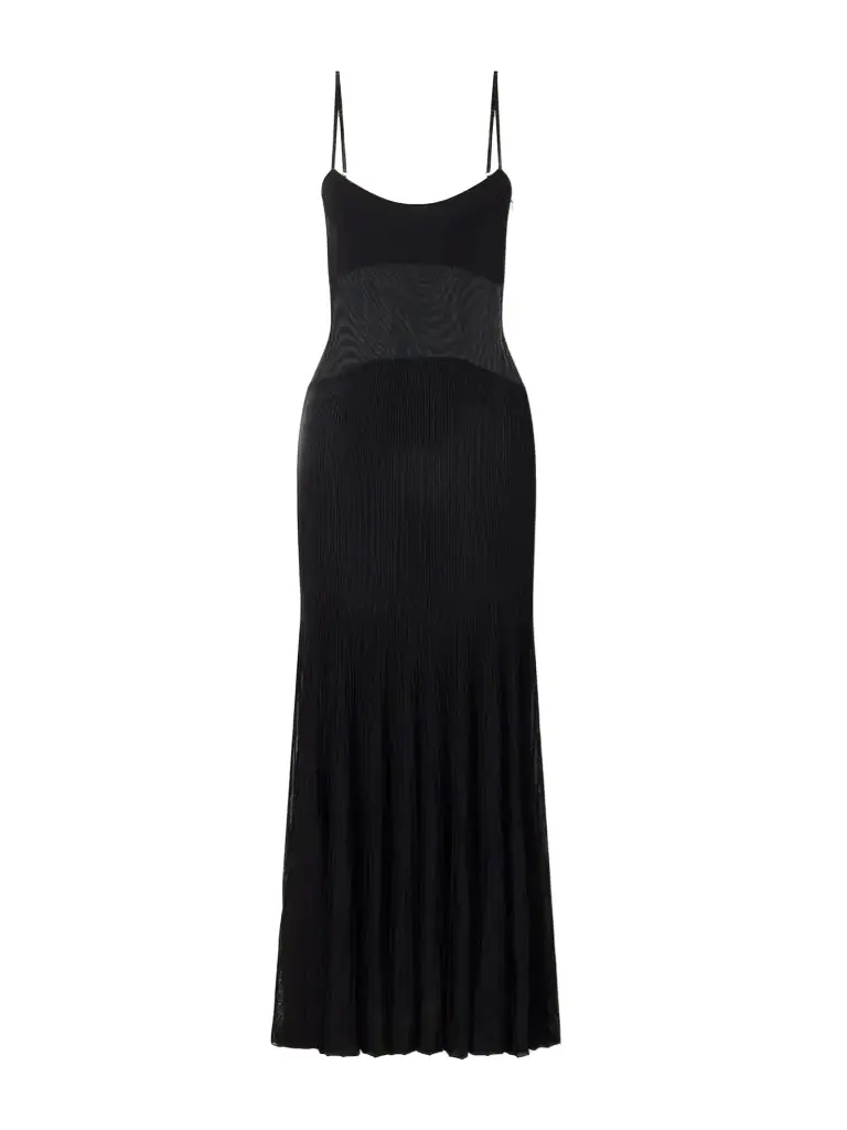 Galvan Belladonna Mesh-trimmed Ribbed-knit Gown | Image 1 Galvan Belladonna Mesh-trimmed Ribbed-knit Gown | Image 1