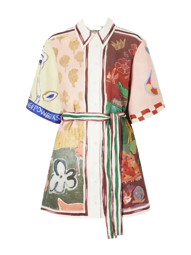 ALÉMAIS Tangible Love Belted Printed Linen Mini Dress | Image 1 ALÉMAIS Tangible Love Belted Printed Linen Mini Dress | Image 1