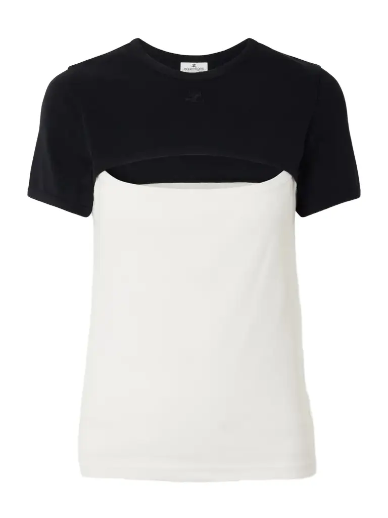 Courrèges Slash Contrast Logo-embroidered Cut-out Cotton T-shirt | Image 1 Courrèges Slash Contrast Logo-embroidered Cut-out Cotton T-shirt | Image 1