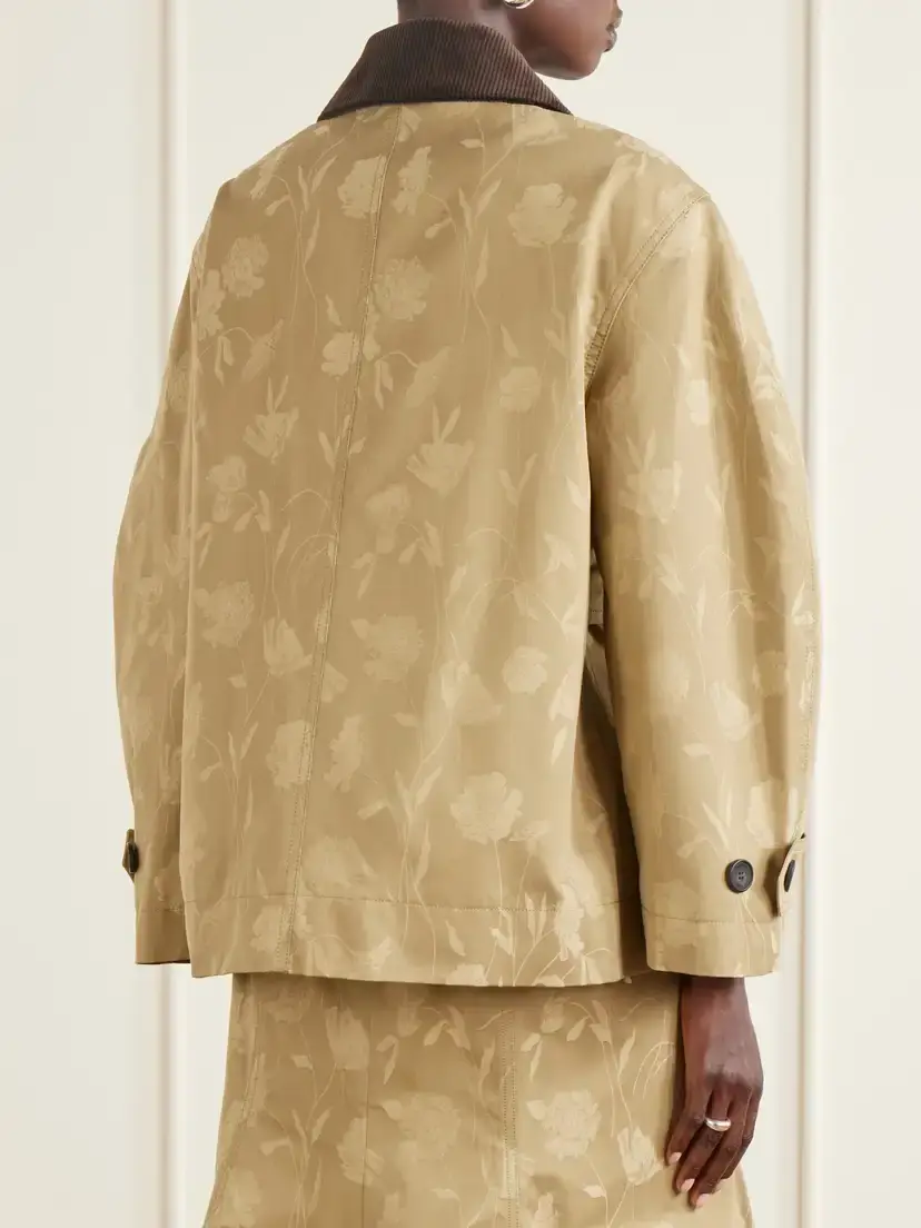 Erdem Belted Corduroy-trimmed Floral-jacquard Cotton Jacket | Thumbnail 3 Erdem Belted Corduroy-trimmed Floral-jacquard Cotton Jacket | Thumbnail 3
