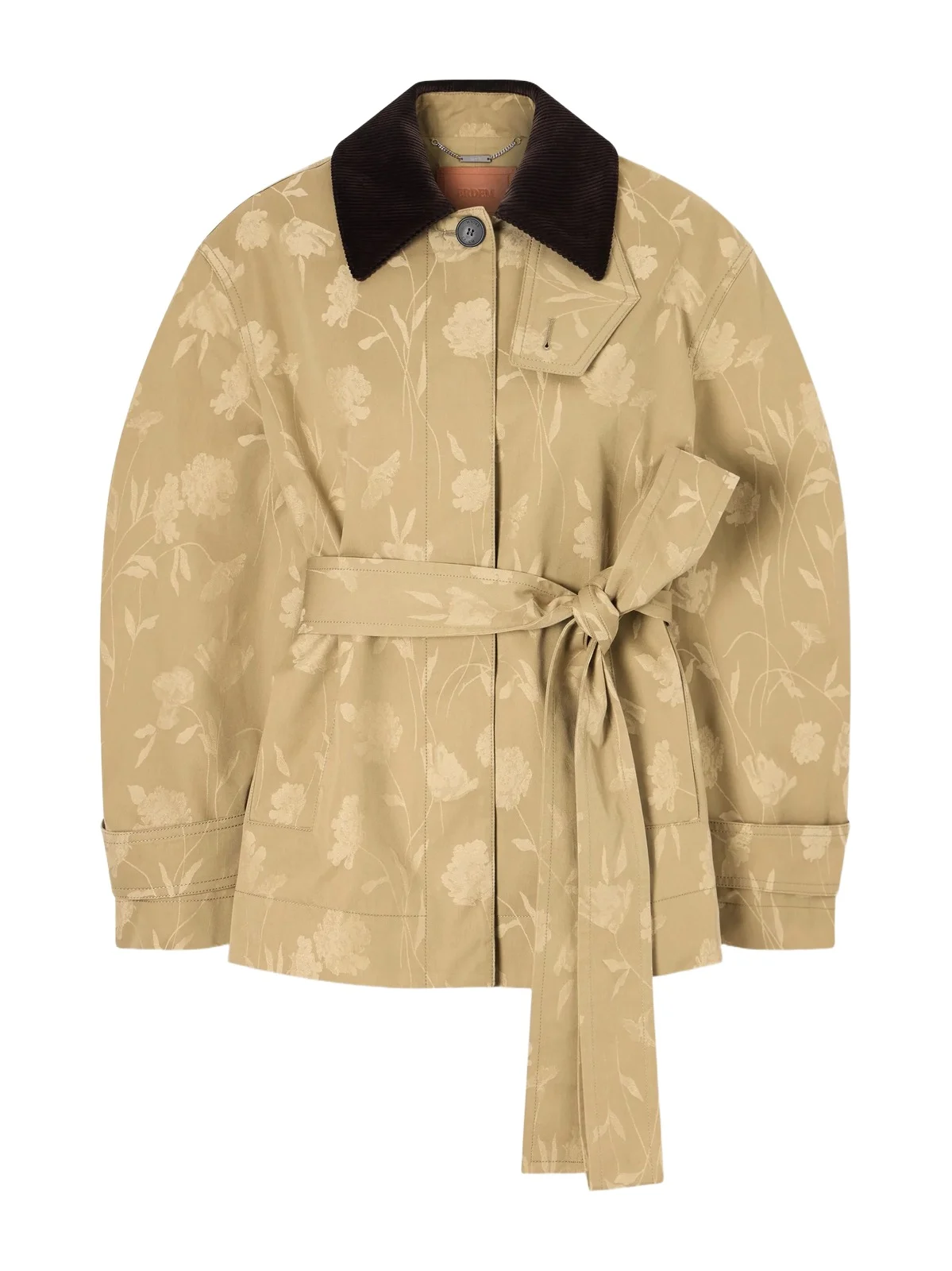 Belted Corduroy-trimmed Floral-jacquard Cotton Jacket Belted Corduroy-trimmed Floral-jacquard Cotton Jacket