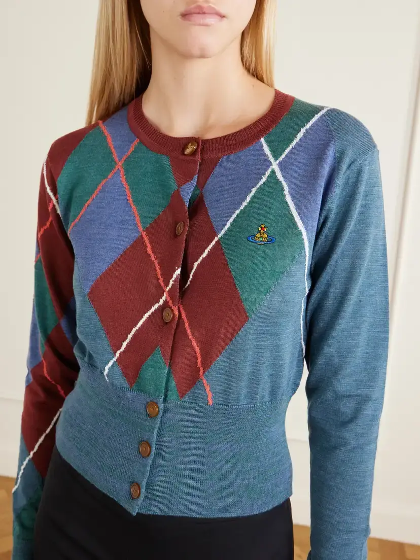 Vivienne Westwood Logo-embroidered Checked Wool And Cotton-blend Cardigan - Multi | Thumbnail 4